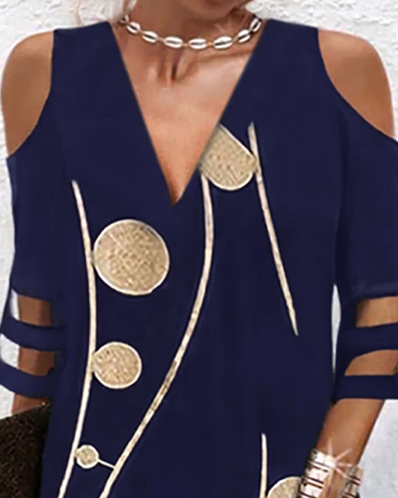 V-Hals Off-Shoulder-Jurk Met Kantpanelen
