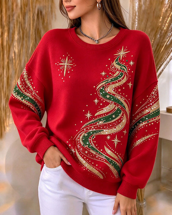 Sweatshirt Kerstboom Print Lange Mouw Los