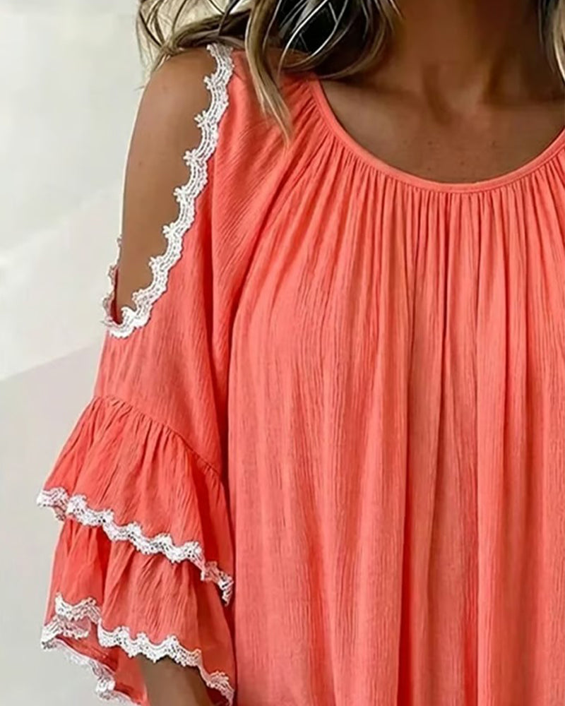 Blouse Off-Shoulder Ruche Vleermuismouw Loose Fit
