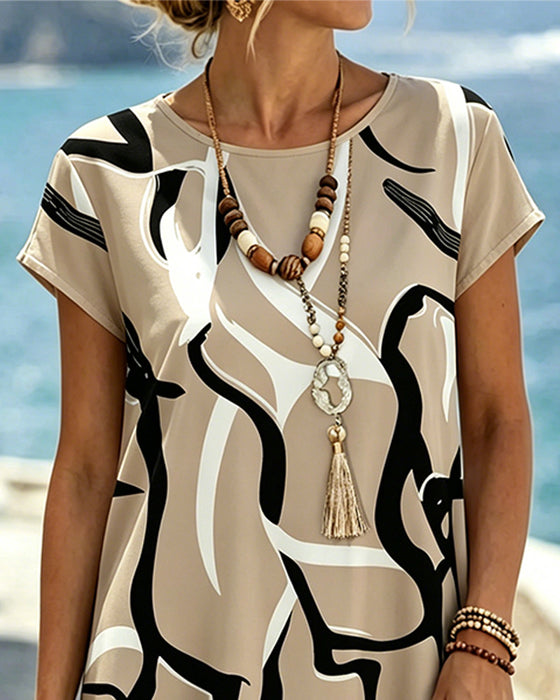 Jurk Ronde Hals Geometrische Print