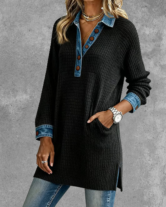 Top Met Revers En Contrasterende Kleur Inzetstukken