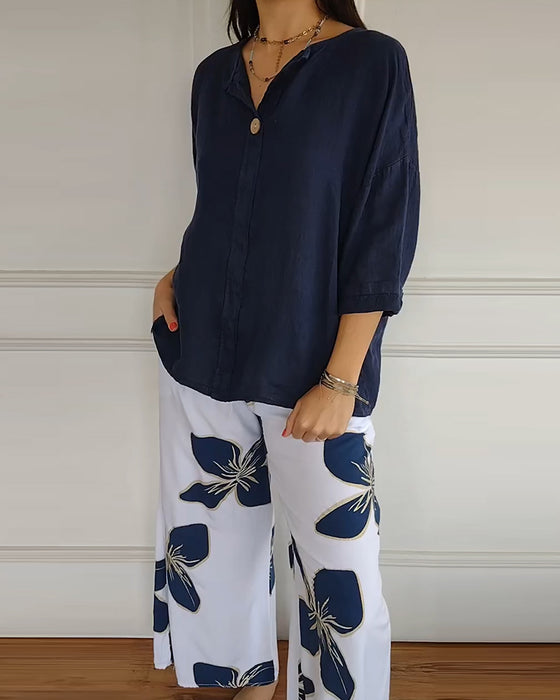 Set Ronde Hals Casual Gedrukte Broek