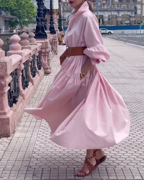 Jurk met revers en volledige rok in effen kleur