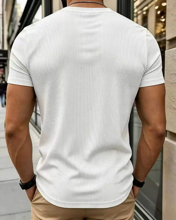 T-Shirt V-Hals Geribbeld Effen Kleur Heren