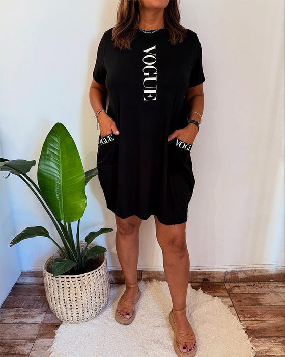 Jurk Casual Korte Mouwen Losse Letterprint