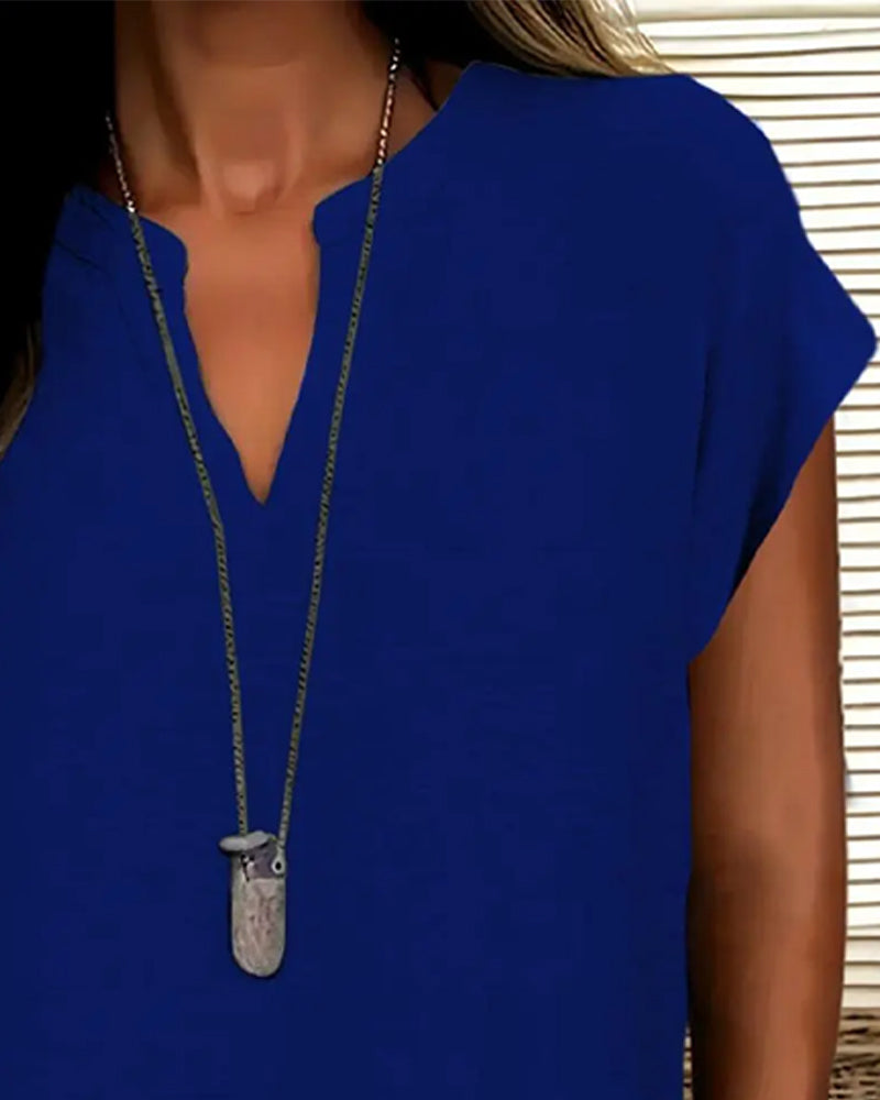 Blouse Casual Drop Schouder V-Hals Korte Mouw