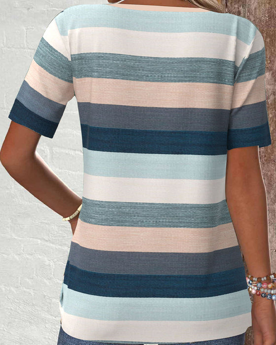 Blouse Gestreept Contrast Knoop Casual