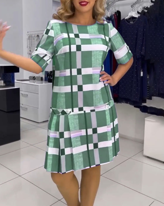 Jurk met ronde hals en plaid