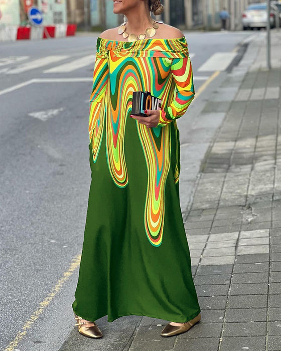 Off-shoulder elegante maxi-jurk met lange mouwen