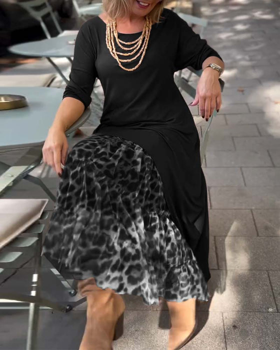 Jurk Lange Mouw Effen Kleur Onregelmatig