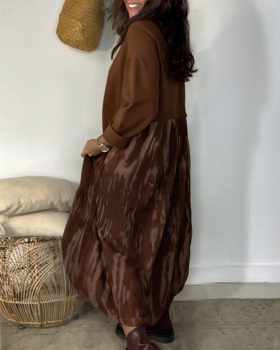 Jurk Ronde Hals Onregelmatige Patchworkprint