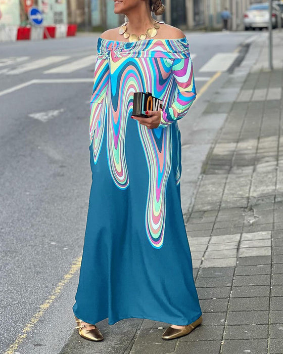 Off-shoulder elegante maxi-jurk met lange mouwen