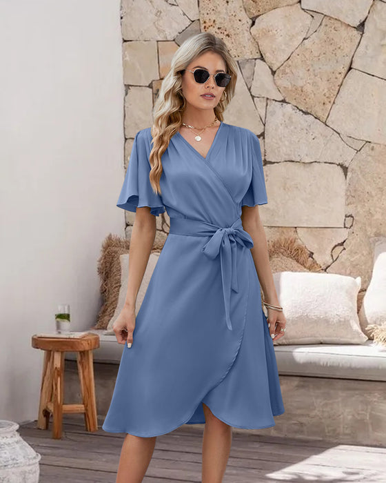 V-hals hals taille klok mouw jurk