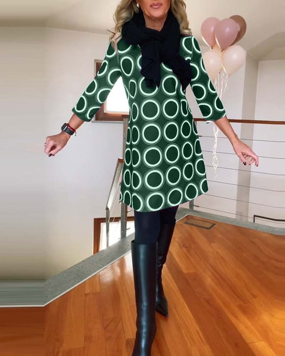 Ronde hals cirkel print casual jurk