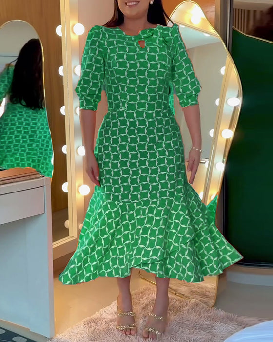 Jurk Halve Mouwen Ronde Hals Taille Print