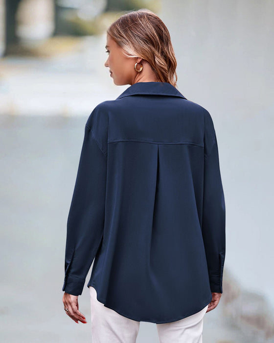 Casual blouse met lange mouwen in effen kleur