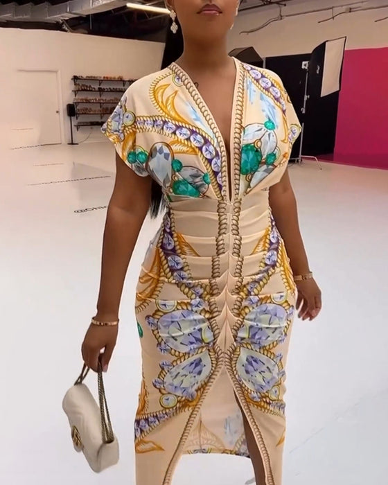 Jurk met diepe V-split en print