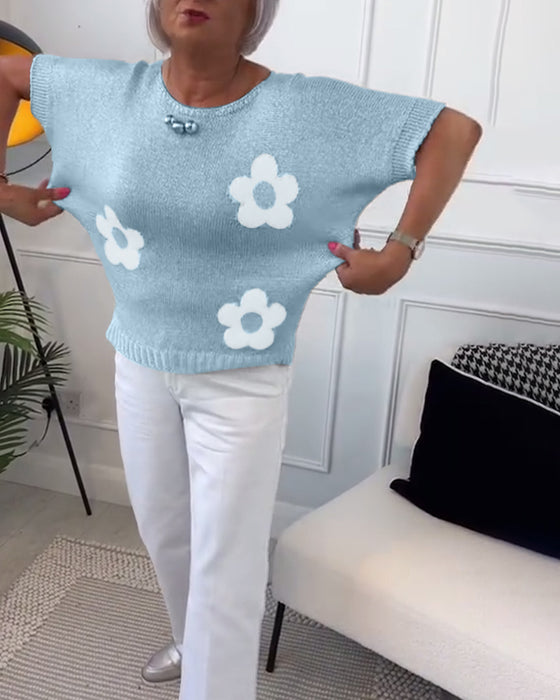 Smalle trui met ronde hals en bloemenprint