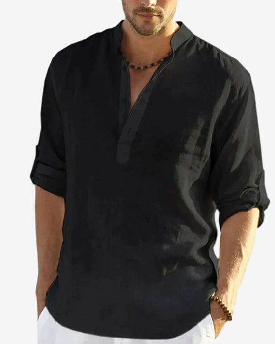 Herenoverhemd van katoen en linnen