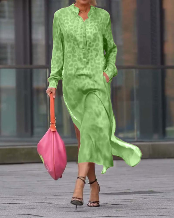 Jurk Lange Mouwen Leopardenprint Splits