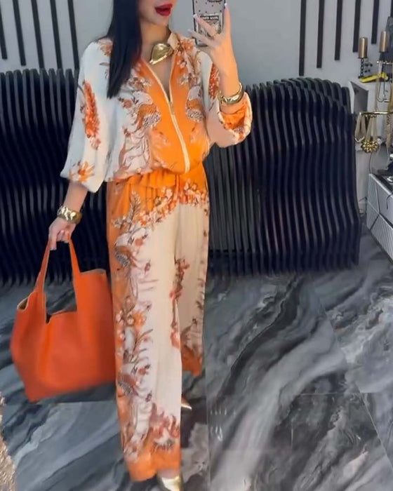 Wijd-Pijpen Pak Temperament Staande Kraag Rits