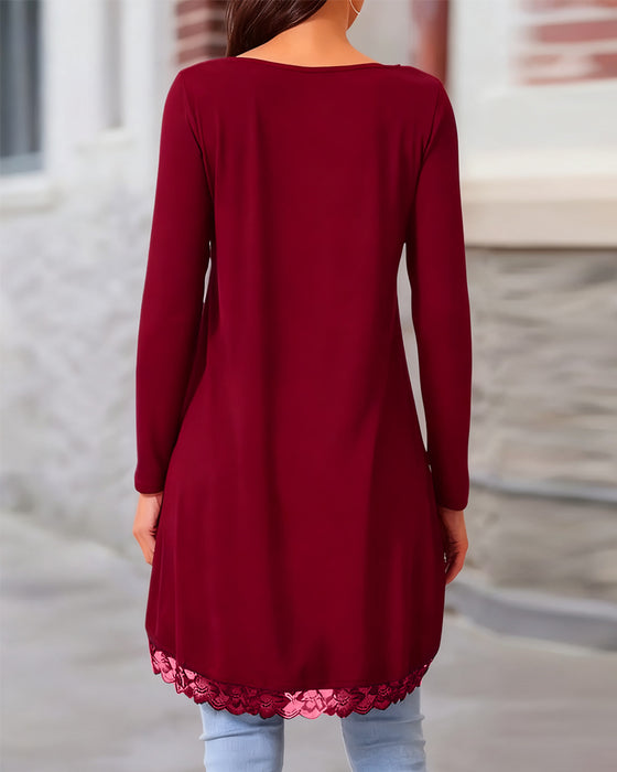 Onregelmatige Lange Mouwen Top Met Mesh-Patchwork