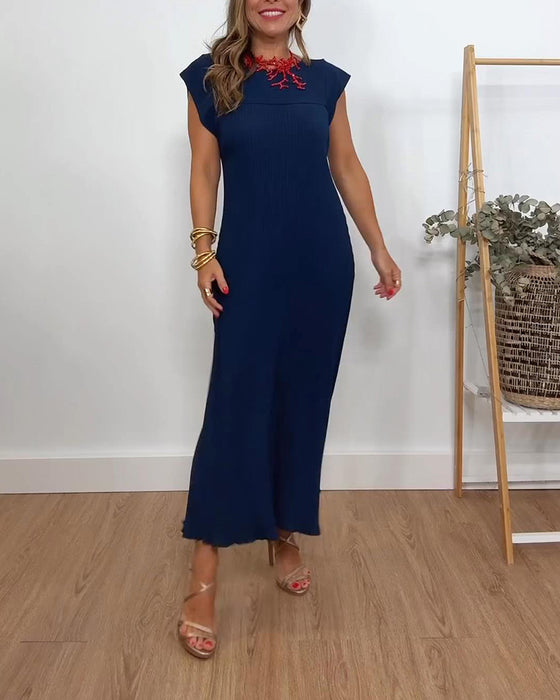 Mouwloze geplooide eenvoudige effen kleur jurk