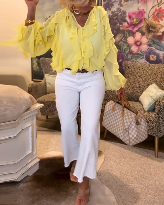 Losvallende Effen Blouse Met Ruches