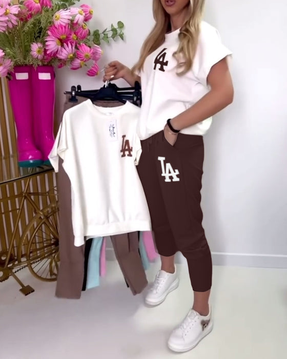 Set Sportieve Letterprint Skinny Broek