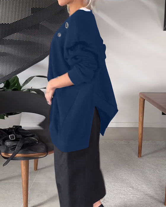 Effen casual sweatshirt met ronde hals en split