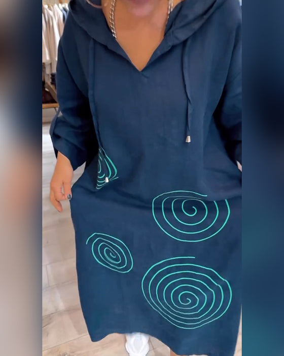 Jurk Met Capuchon Lange Mouw Wijd