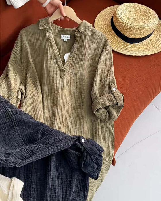 Jurk Lange Mouwen Effen Kleur Eenvoudige Revers