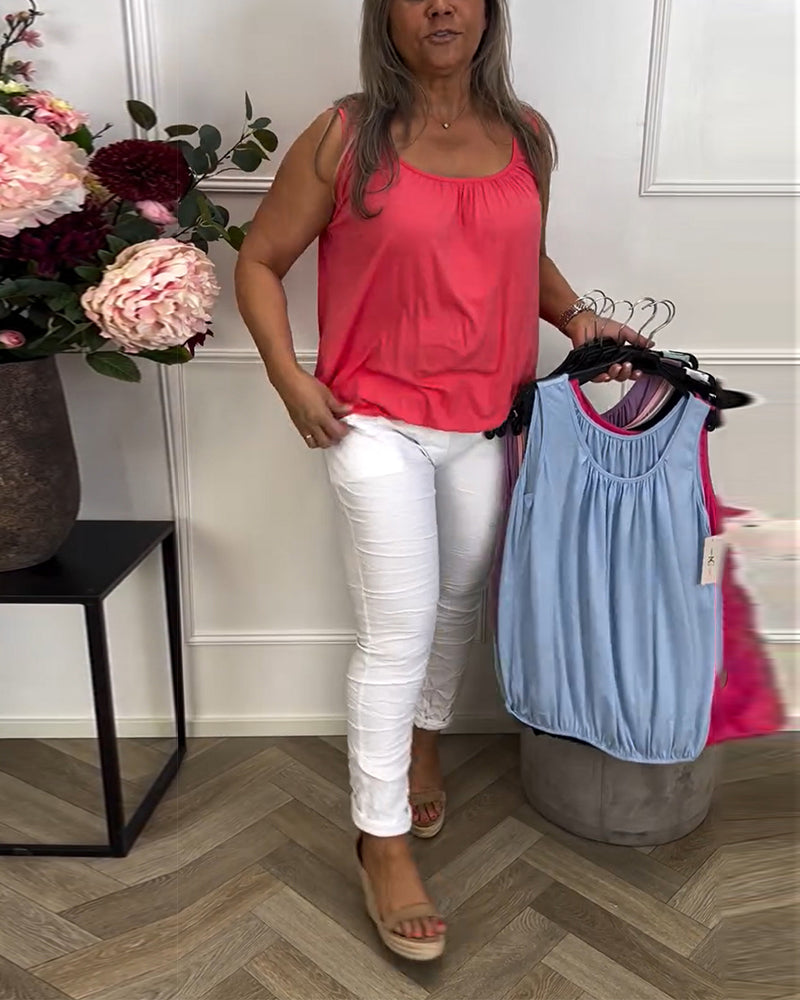 Tanktop Mouwloos Effen Geplooid