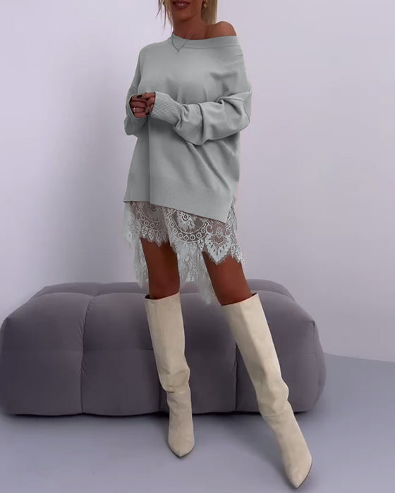 Effen off-shoulder slim-fit pullover-trui