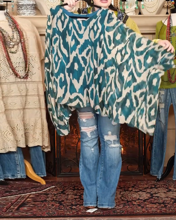 Blouse Vleermuismouw Print Lange Mouw