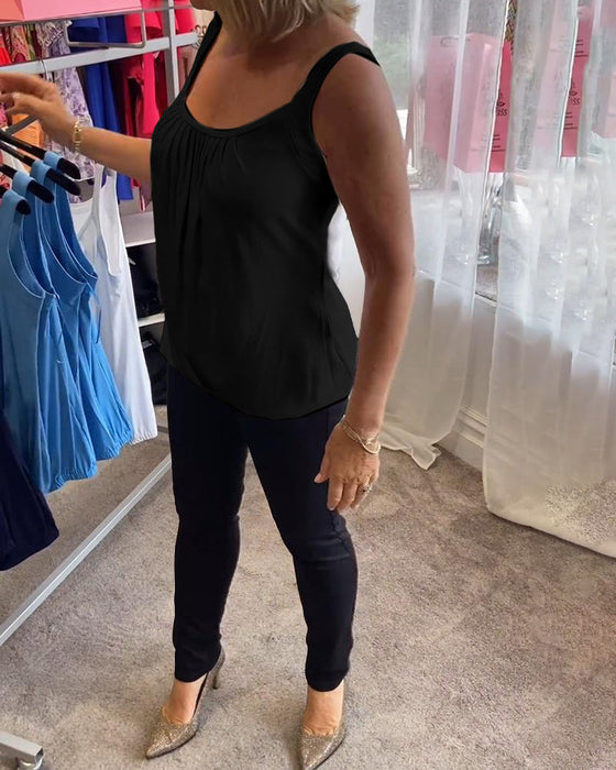 Set Casual mouwloze top met plooi en effen kleur