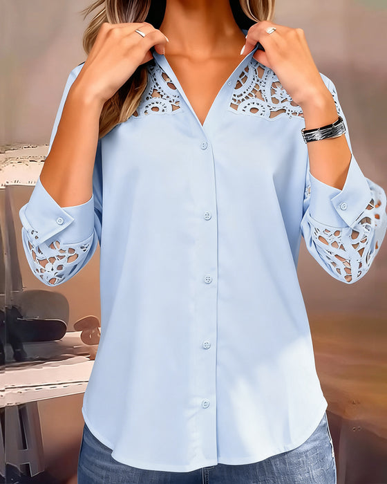 Bloes Effen Kleur Revers Kant Patchwork