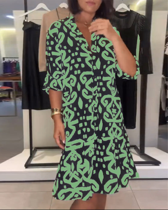 Jurk V-Hals Elegant Bedrukt