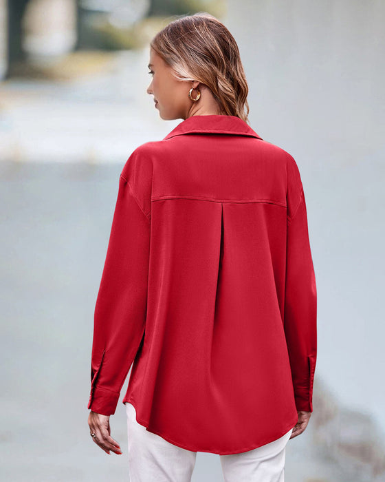 Casual blouse met lange mouwen in effen kleur