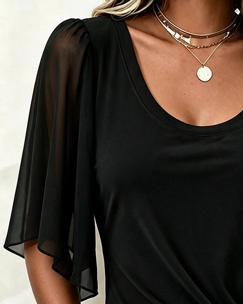 Blouse U-Hals Effen Casual