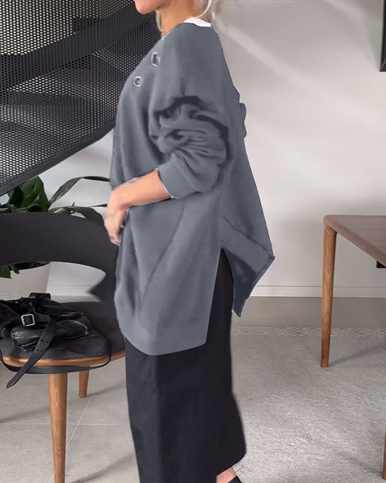 Effen casual sweatshirt met ronde hals en split