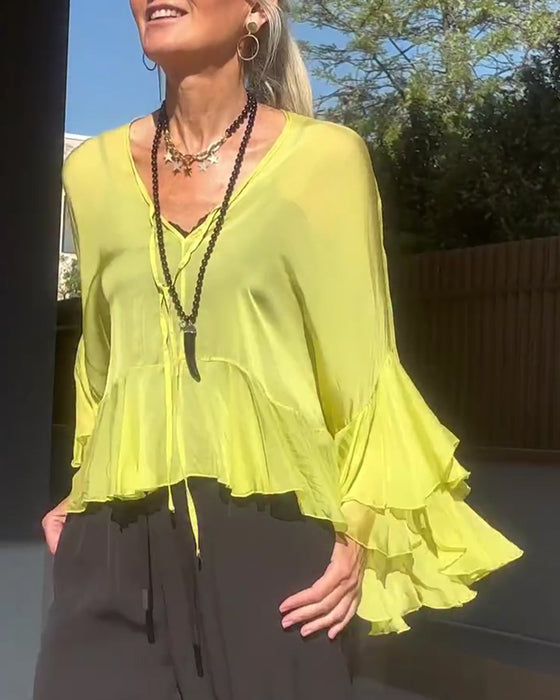 Blouse Ruffle Fladder Mouw Vleermuis Mouw