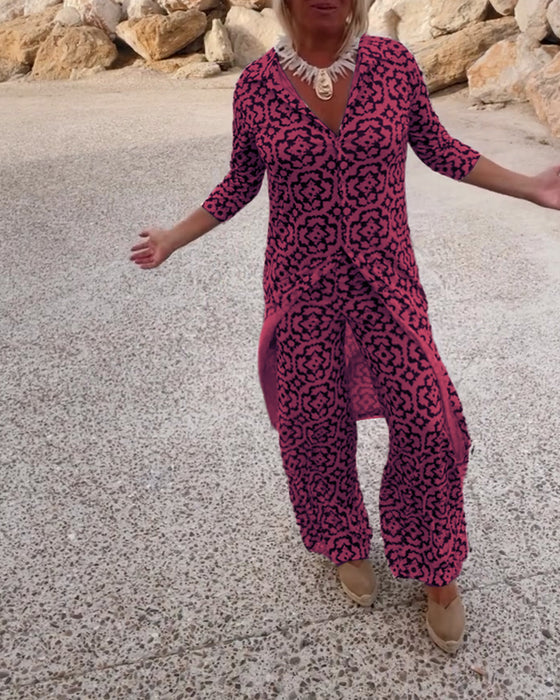 Vintage bedrukte set met revers en knoop