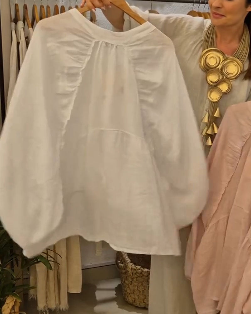 Blouse Pof Mouw Linnen Losse Pasvorm