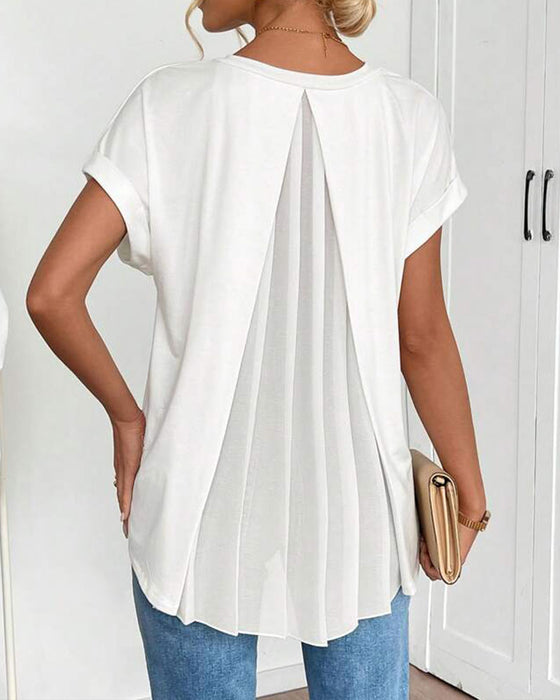 T-Shirt Met Korte Mouwen Effen Kleur Patchwork
