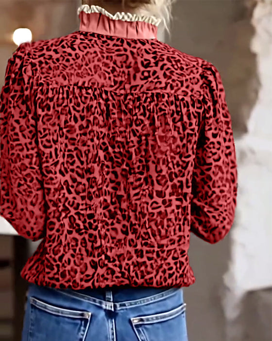 Blouse casual luipaardprint lange mouwen