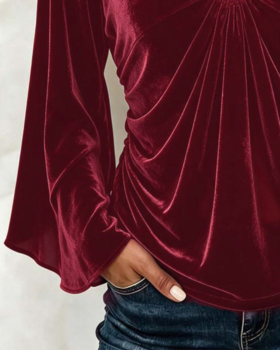 Blouse Fluweel V-Hals O-Ring Twist Klokmouw