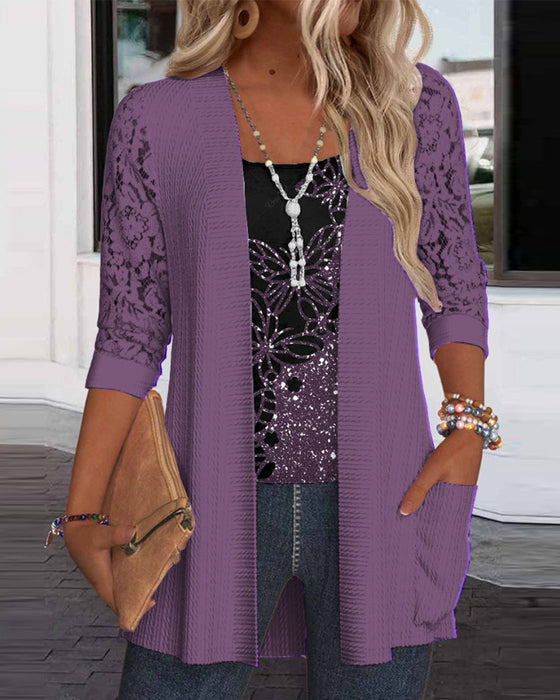 Casual top met vlinderkant patchwork en zak