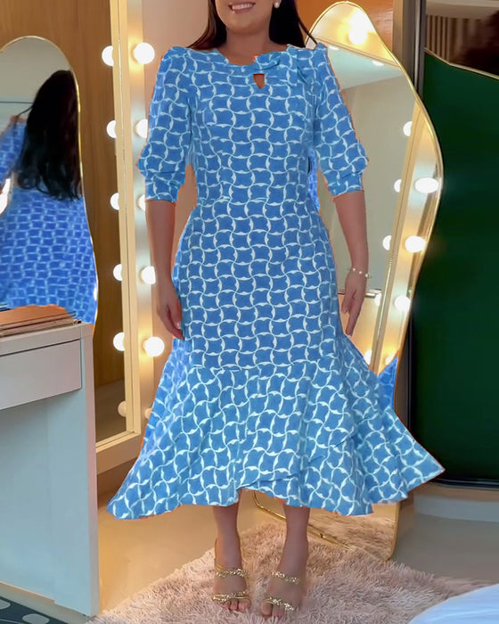 Jurk Halve Mouwen Ronde Hals Taille Print