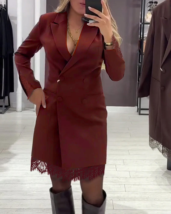 Jurk Met V-Hals En Contrastvakken Voor Werk